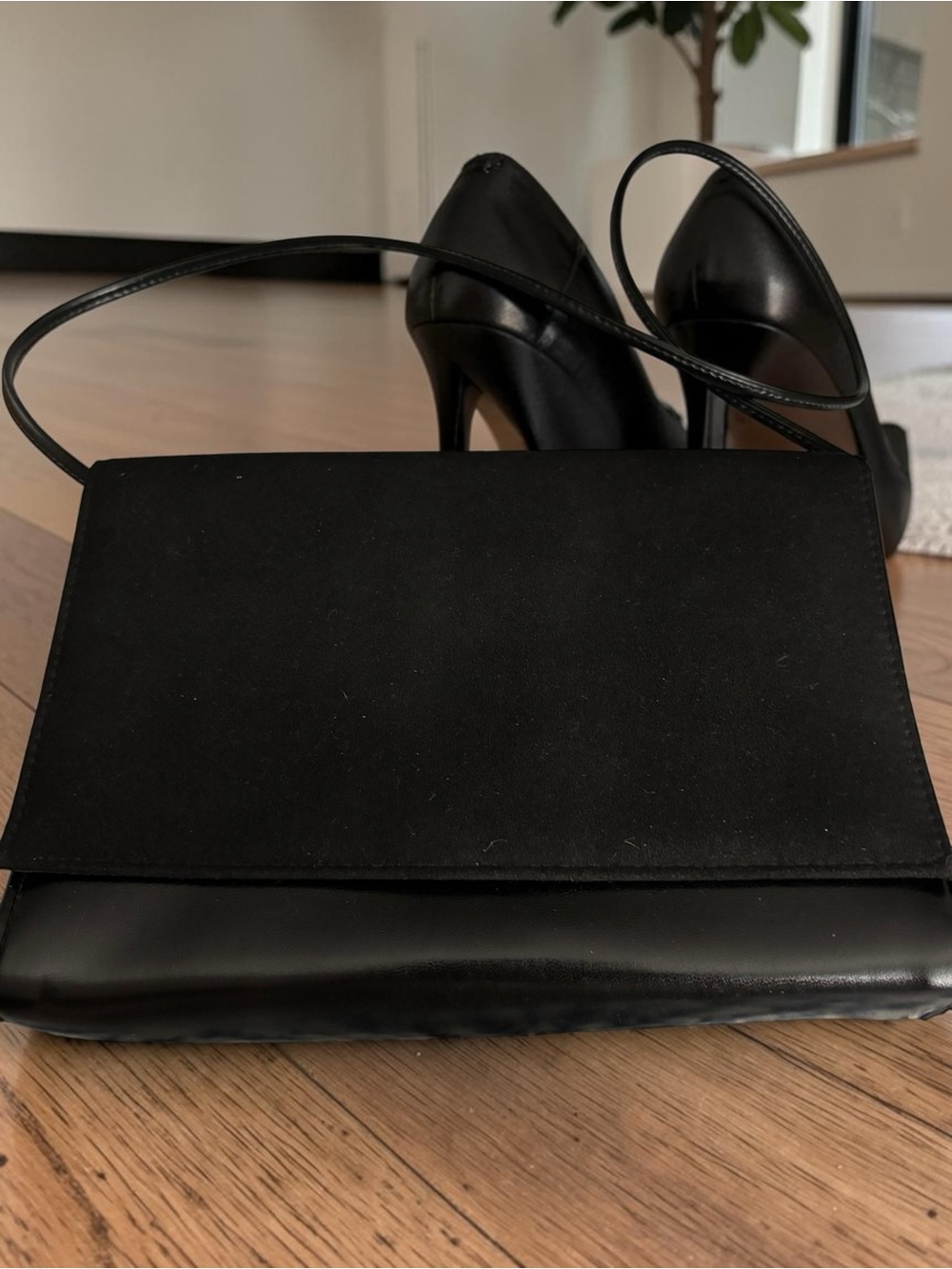 Vintage Minimalist Black Shoulder Bag Y2K Evening Clutch Slim Strap Purse